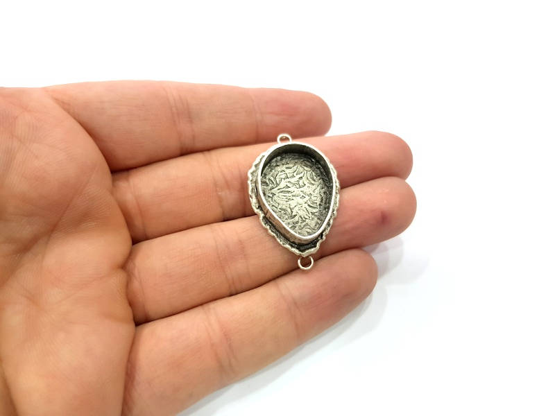 Silver Pendant Blank Connector Mosaic Base Blank inlay Blank Necklace Blank Resin Blank Antique Silver Plated Brass ( 25x18mm blank )  G9380