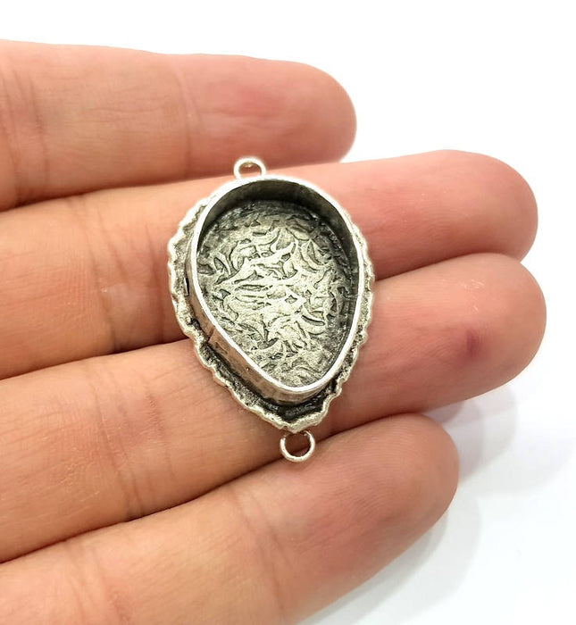 Silver Pendant Blank Connector Mosaic Base Blank inlay Blank Necklace Blank Resin Blank Antique Silver Plated Brass ( 25x18mm blank )  G9380