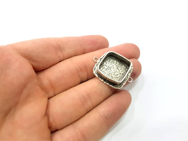 Silver Pendant Blank Connector Mosaic Base Blank inlay Blank Necklace Blank Resin Blank Antique Silver Plated Brass ( 18x18mm blank )  G9381