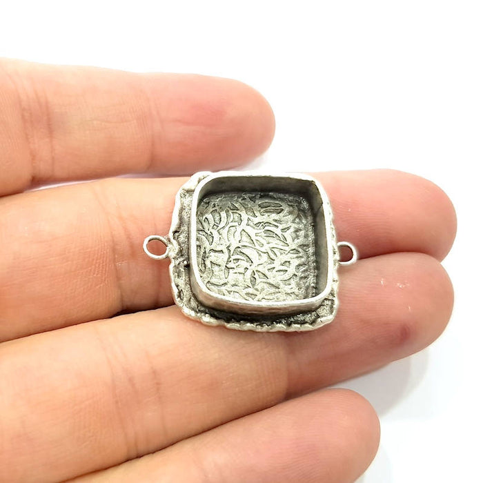 Silver Pendant Blank Connector Mosaic Base Blank inlay Blank Necklace Blank Resin Blank Antique Silver Plated Brass ( 18x18mm blank )  G9381