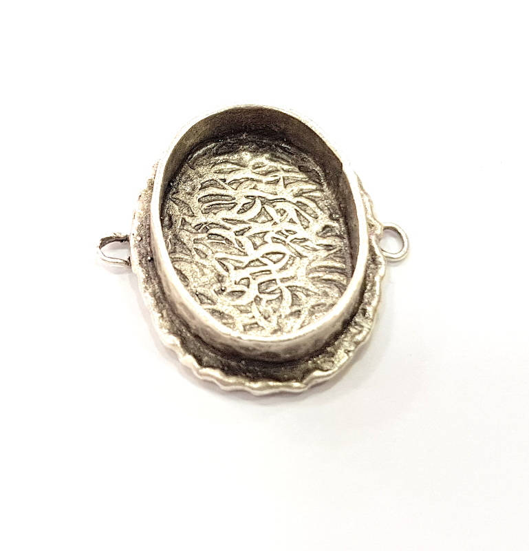 Silver Pendant Blank Connector Mosaic Base Blank inlay Blank Necklace Blank Resin Blank Antique Silver Plated Brass ( 25x18mm blank )  G9382