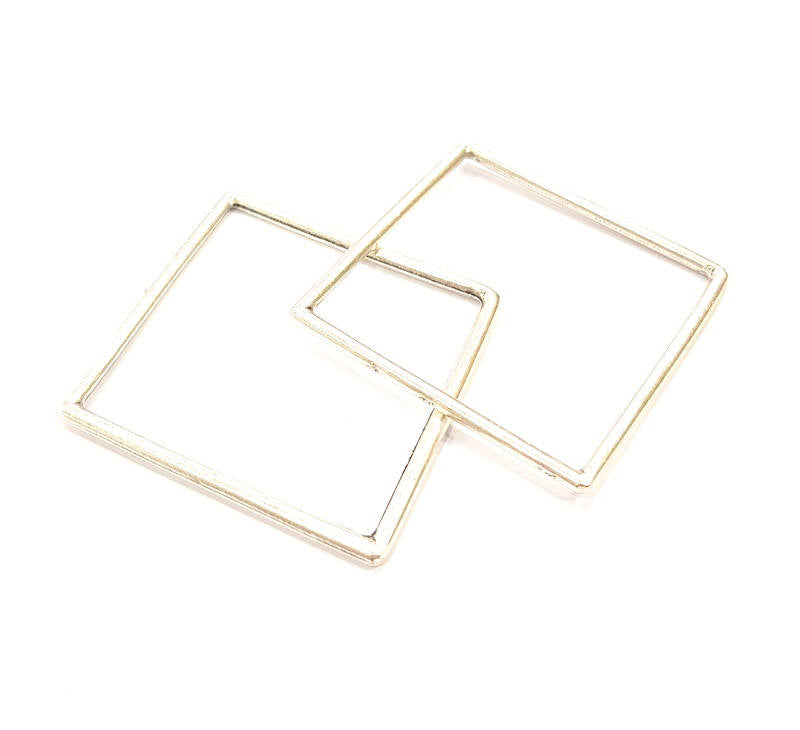 2 Large Square Connector Pendant Antique Silver Plated Geometric Pendants (52mm) G12292