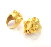 Gold Ring Blank Ring Settings Ring Bezel Base Cabochon Mountings Adjustable  (14x10mm and 5x3mm blank ) Gold Plated Brass G10341