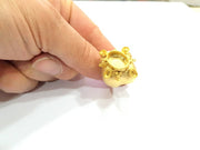 Gold Ring Blank Ring Settings Ring Bezel Base Cabochon Mountings Adjustable  (14x10mm and 5x3mm blank ) Gold Plated Brass G10341