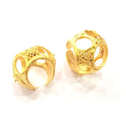 Gold Ring Blank Ring Settings Ring Bezel Base Cabochon Mountings Adjustable  (18mm blank ) Gold Plated Brass G10342