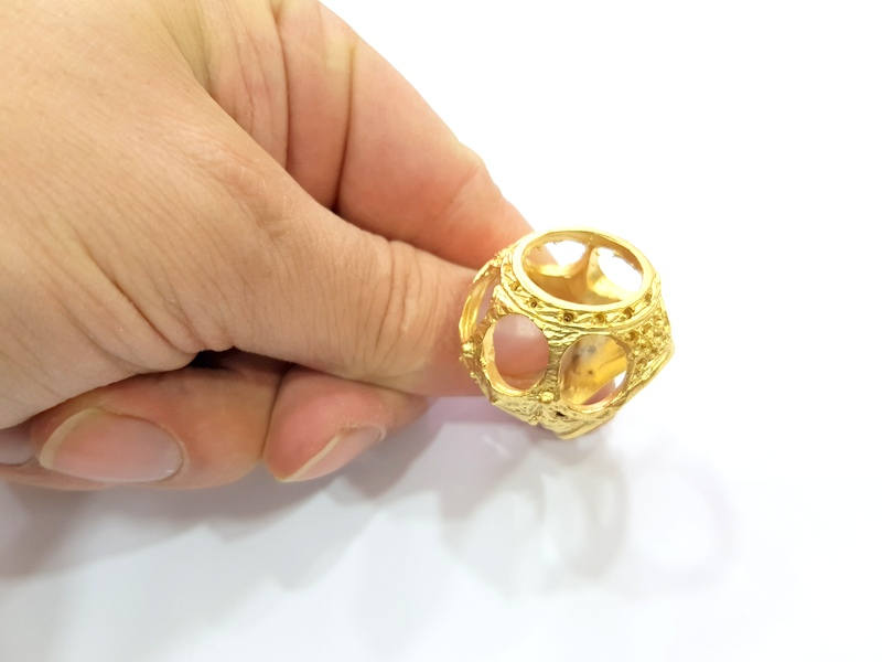 Gold Ring Blank Ring Settings Ring Bezel Base Cabochon Mountings Adjustable  (18mm blank ) Gold Plated Brass G10342