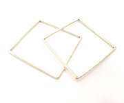 2 Large Square Connector Pendant Antique Silver Plated Metal Geometric Pendants (62mm) G10335