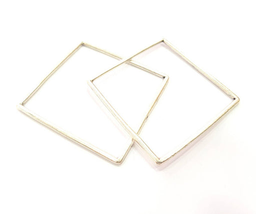 2 Large Square Connector Pendant Antique Silver Plated Metal Geometric Pendants (62mm) G10335