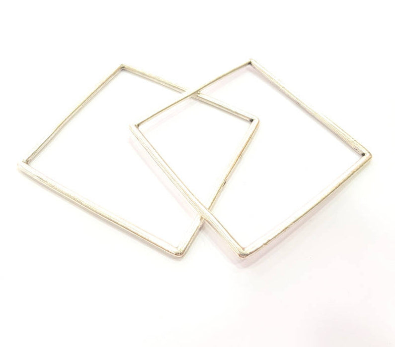 2 Large Square Connector Pendant Antique Silver Plated Metal Geometric Pendants (62mm) G10335