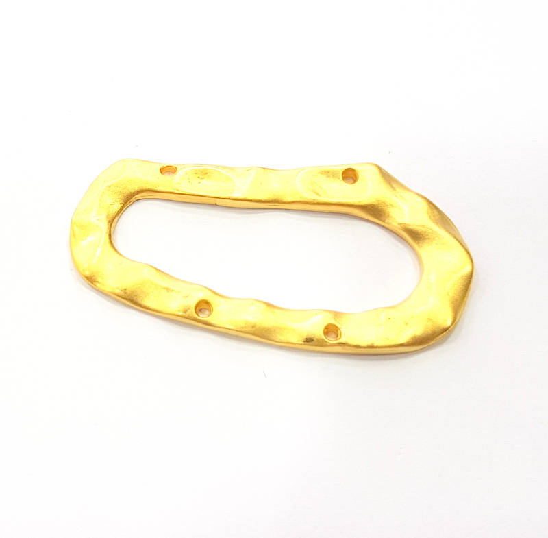 Hammered Eliptic Connector Gold Plated Metal Charms  (47x23mm)  G10346