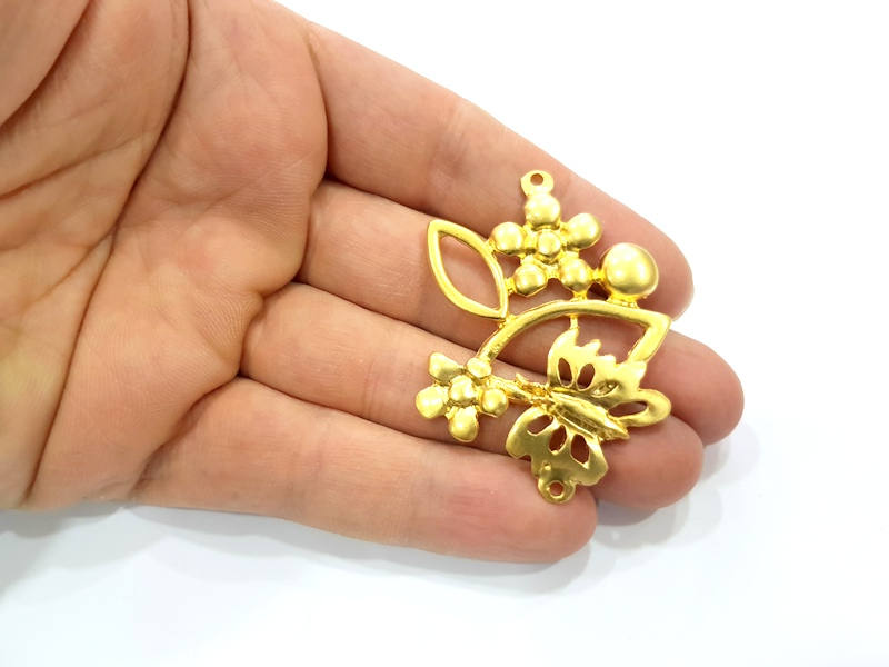 Flower Butterfly Pendant Gold Plated Metal Pendant (55x40mm)  G10348