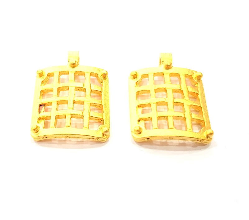 2 Square Charms Gold Plated Metal Charms  (36x21mm)  G10353