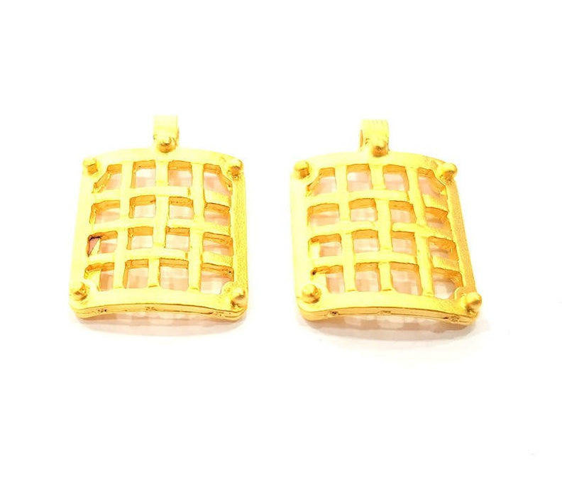 2 Square Charms Gold Plated Metal Charms  (36x21mm)  G10353