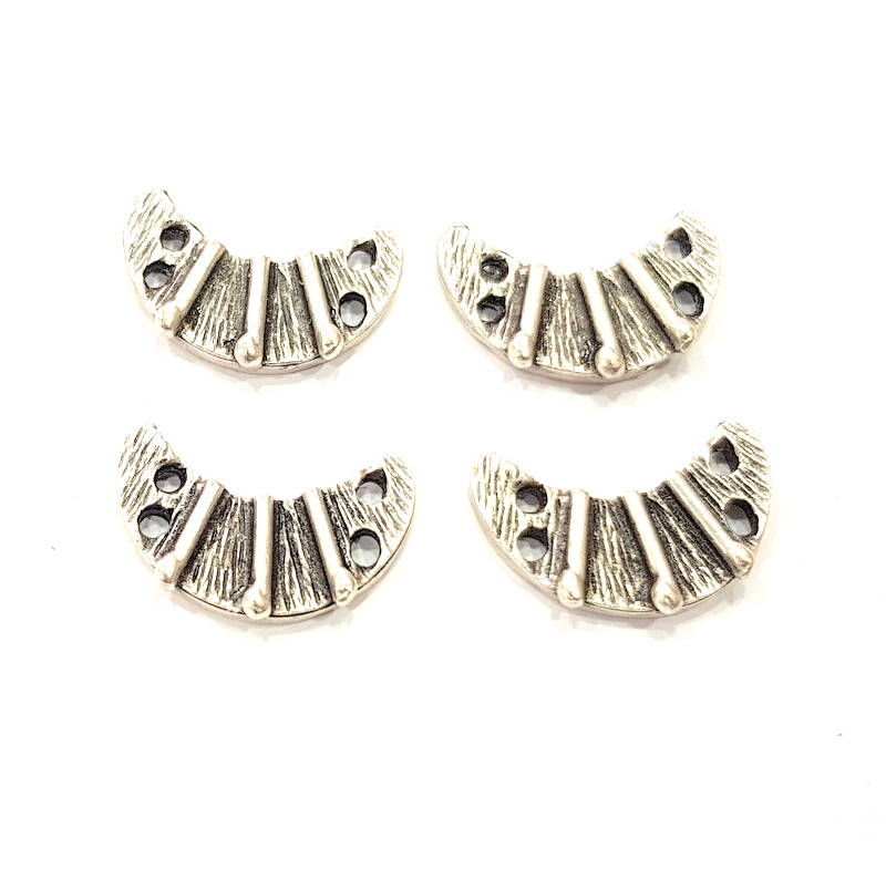 4 Creascent Connector Charms Antique Silver Plated Metal Charms (21x13mm) G10355