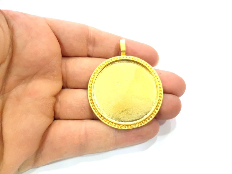 Gold Pendant Blank Base Setting Necklace Blank Resin Blank Mountings inlay Blank Gold Plated Blank ( 38mm blank ) G10362