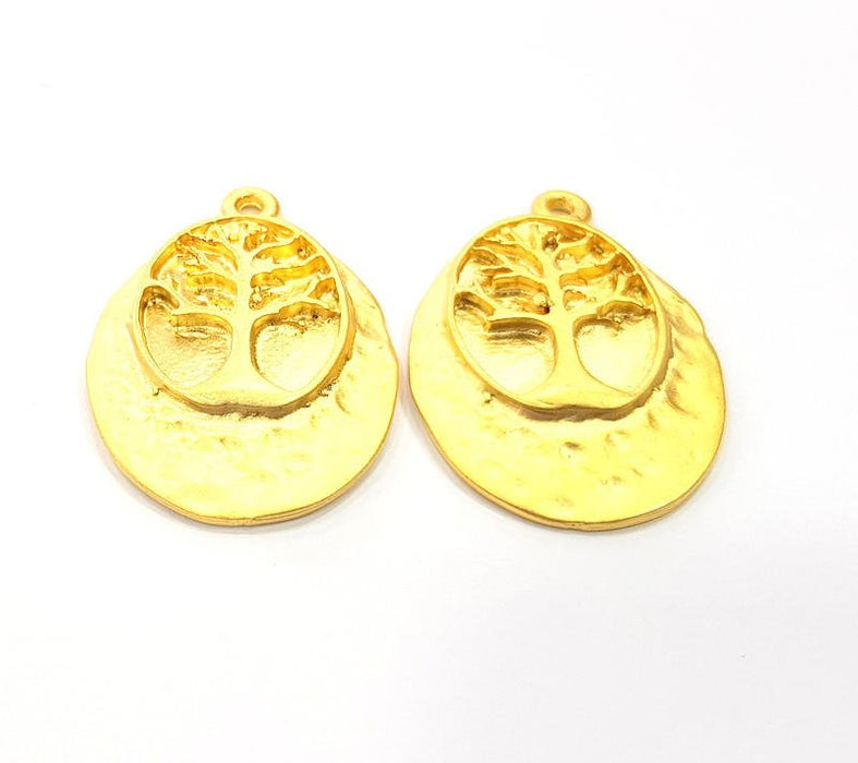 2 Tree of Life Charm Gold Plated Metal Charms  (33x23mm)  G10364