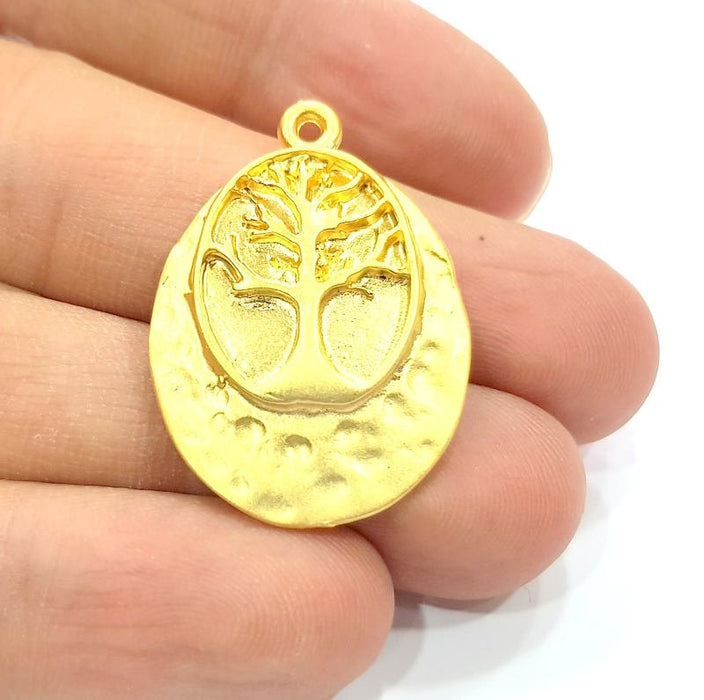 2 Tree of Life Charm Gold Plated Metal Charms  (33x23mm)  G10364