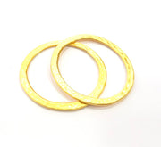 2 Hammered Circle Connector Charm Gold Plated Metal Charms  (40mm)  G10366