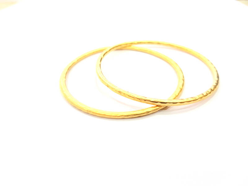 2 Large Hammered Circle Connector Charm Gold Plated Metal Charms  (64mm)  G10370