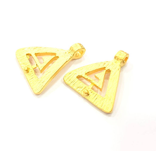 2 Triangle Charm Gold Plated Metal Charms  (25x22mm)  G10383