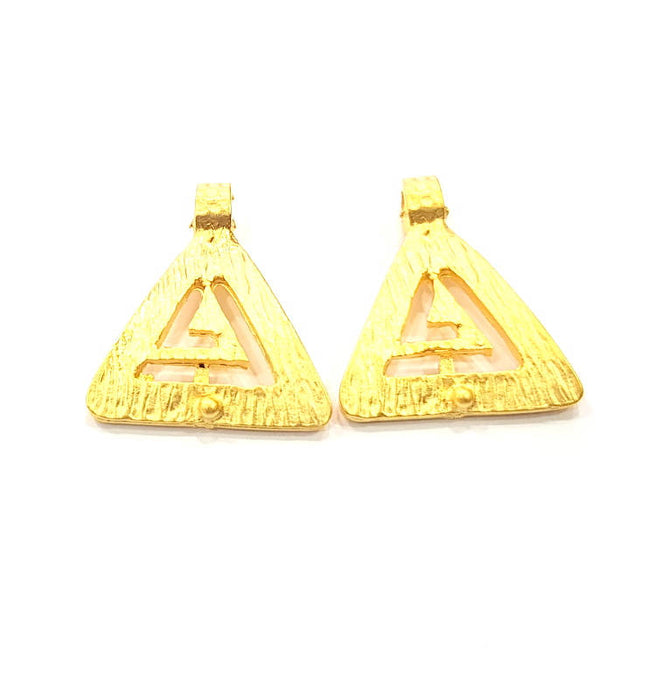 2 Triangle Charm Gold Plated Metal Charms  (25x22mm)  G10383