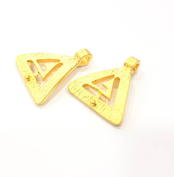 2 Triangle Charm Gold Plated Metal Charms  (25x22mm)  G10383