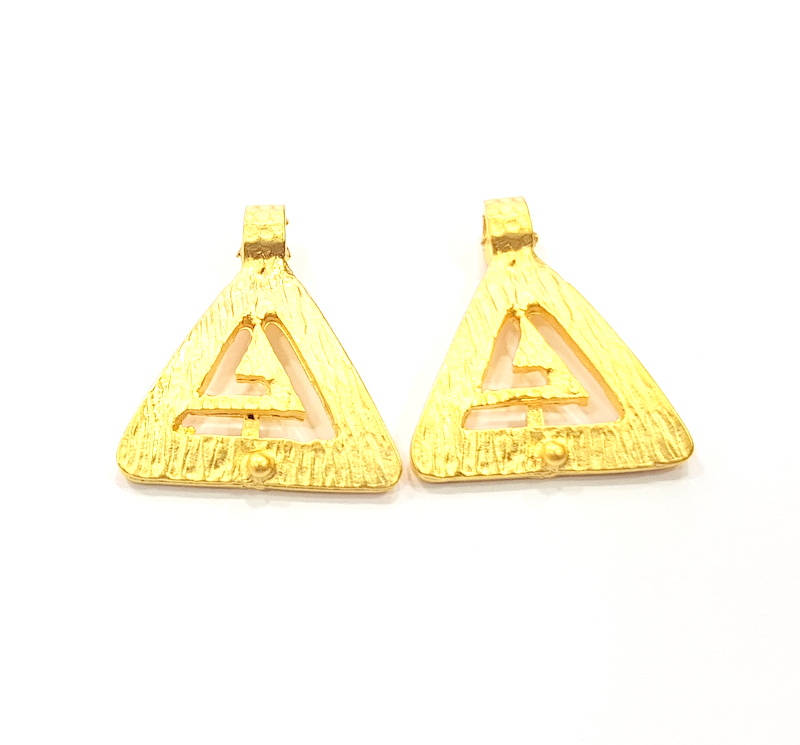 2 Triangle Charm Gold Plated Metal Charms  (25x22mm)  G10383