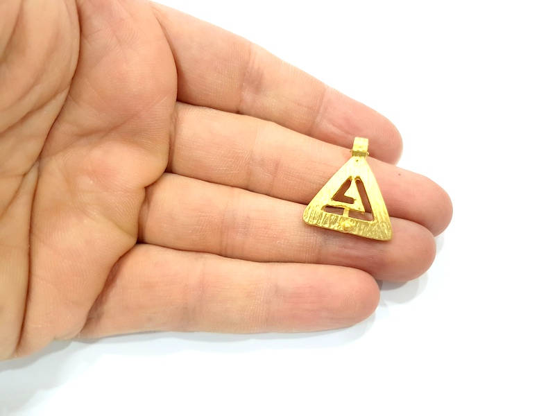 2 Triangle Charm Gold Plated Metal Charms  (25x22mm)  G10383