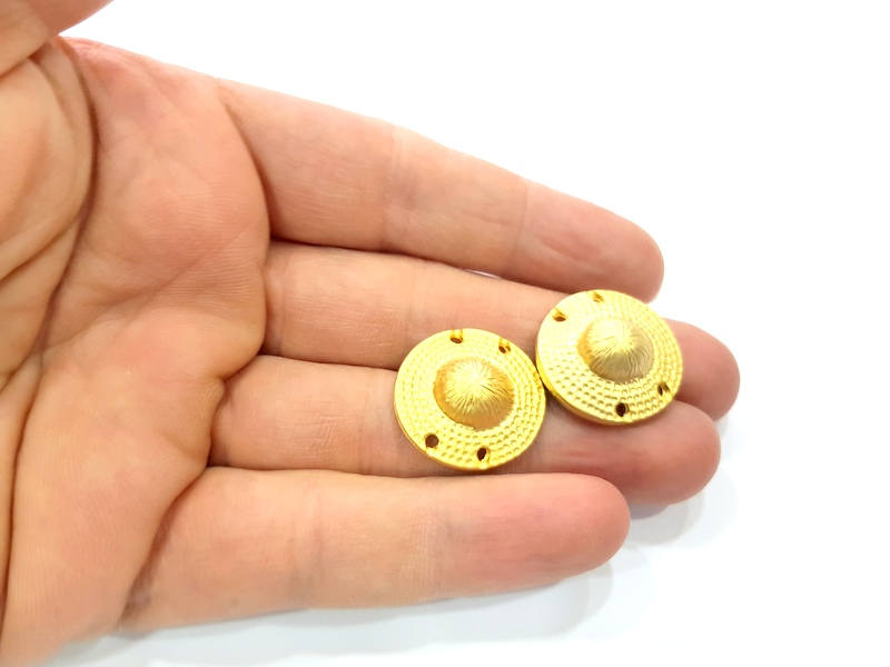 2 Gold Connector Gold Plated Metal Pendant (23mm)  G10388