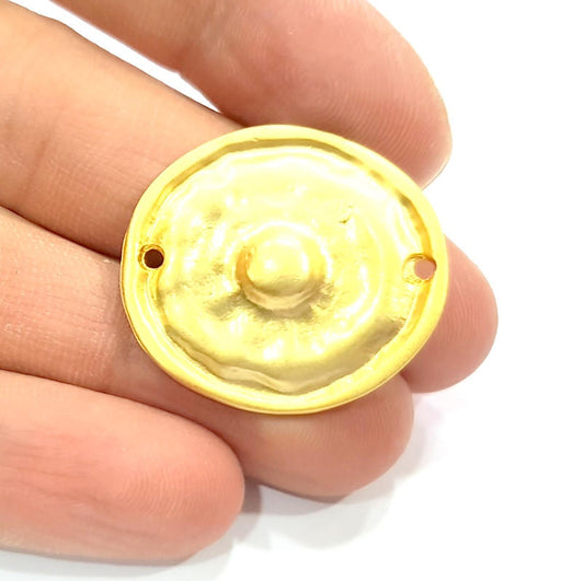 2 Hammered Round Charms Gold Plated Connector (30x28mm)  G10390