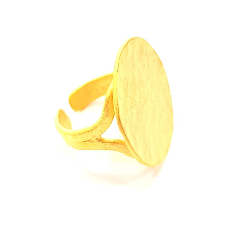 Gold Ring Blank Ring Settings Ring Bezel Base Cabochon Mountings Adjustable  (25mm blank ) Gold Plated Brass G10391