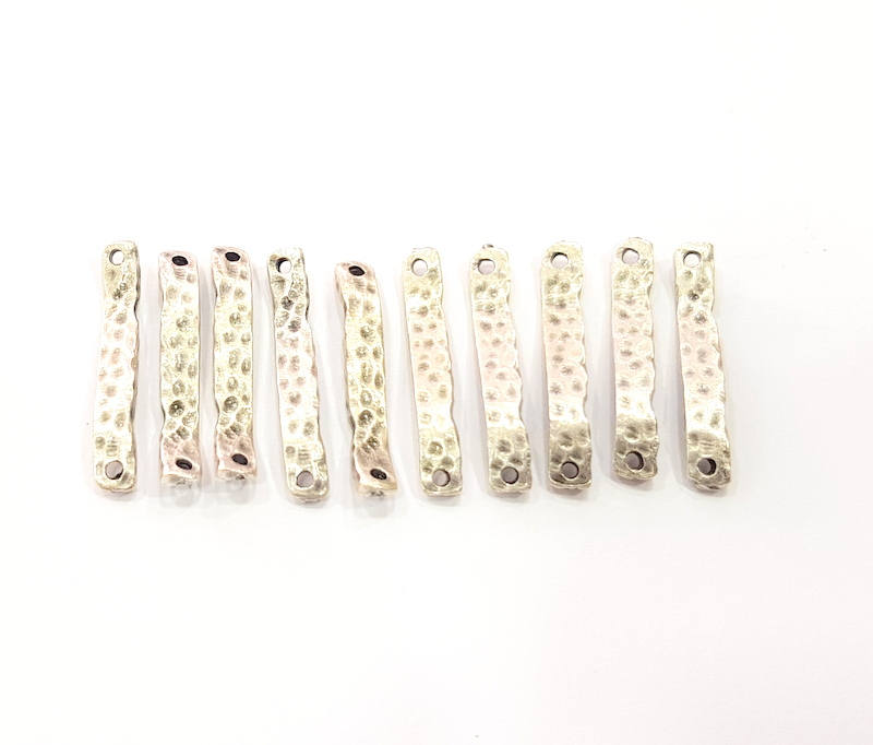 10 Two Perforated Bar Connector Antique Silver Plated Metal (26x4mm) G10437