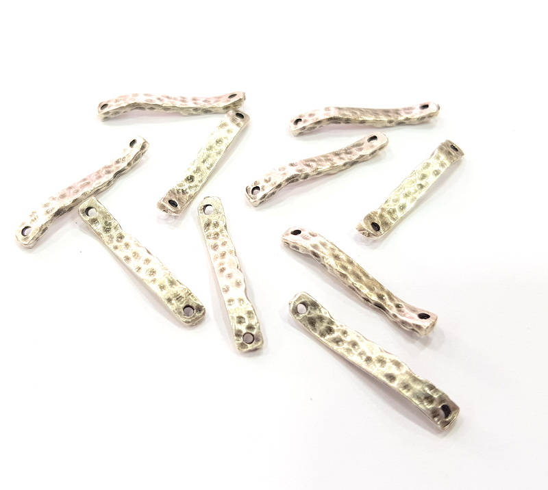 10 Two Perforated Bar Connector Antique Silver Plated Metal (26x4mm) G10437