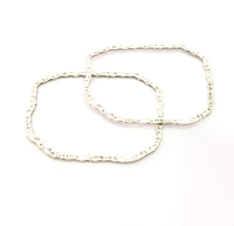 4 Hammered Frame Connector Antique Silver Plated Metal (55x43mm) G10434