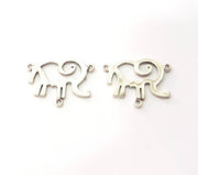 2 Elephant Charms Connector Antique Silver Plated Brass Charms (22x16mm)  G10441
