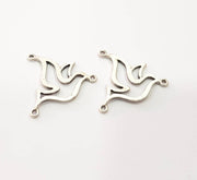 2 Bird Charms Connector Antique Silver Plated Brass Charms (20x20mm)  G10446