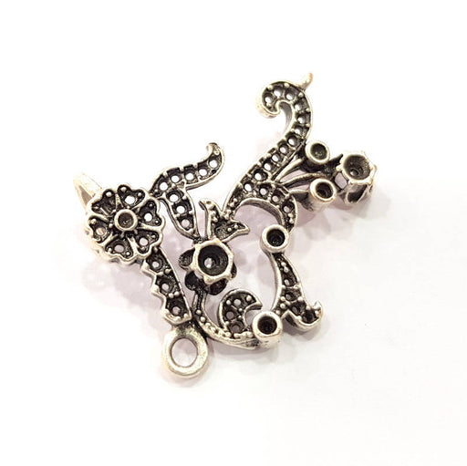 Flower Charms Connector Antique Silver Plated Brass Charms (37x28mm)  G10448