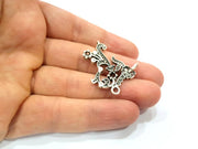 Flower Charms Connector Antique Silver Plated Brass Charms (37x28mm)  G10448