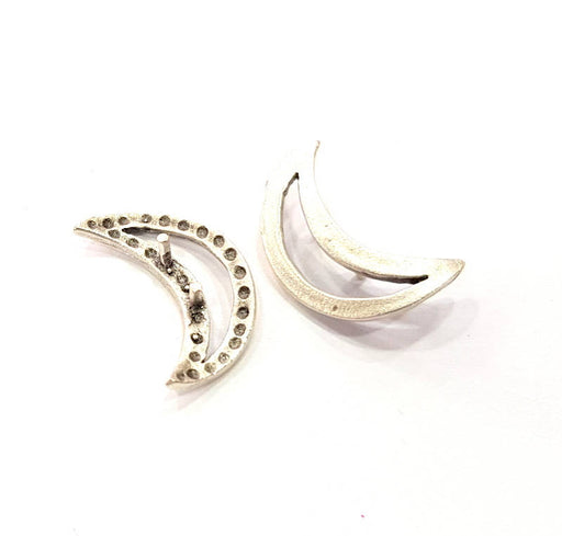 2 Moon Charms Antique Silver Plated Brass Charms (16X10mm)  G10449