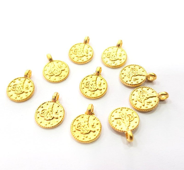 100 Gold Charms Ottoman Signature Charms , Gold Plated  Coin  G9817