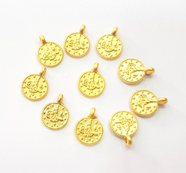 100 Gold Charms Ottoman Signature Charms , Gold Plated  Coin  G9817