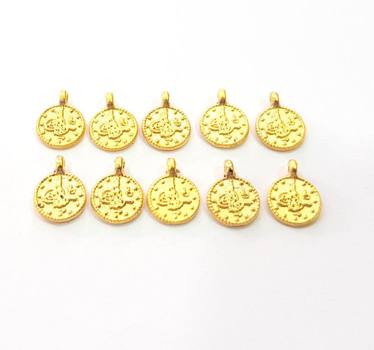 100 Gold Charms Ottoman Signature Charms , Gold Plated  Coin  G9817