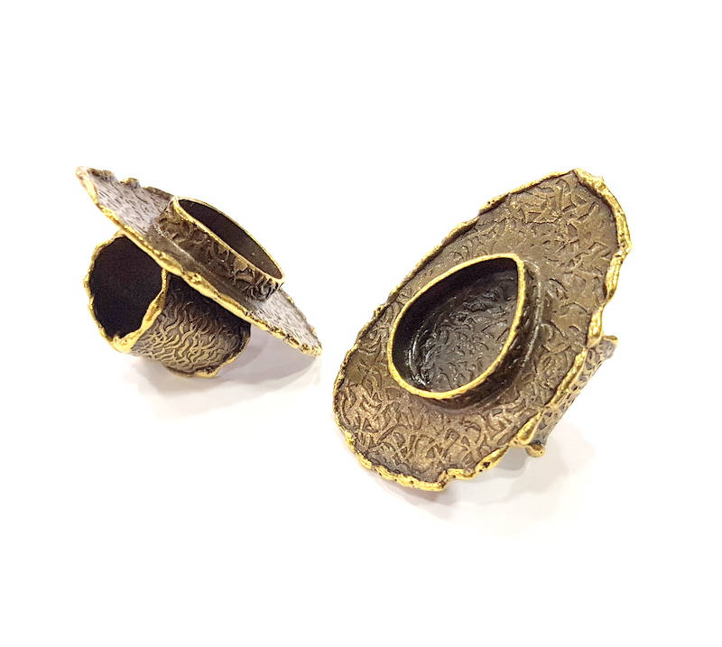 Antique Bronze Ring Blank Ring Setting inlay Blank Mosaic Bezel Base Cabochon Mountings (20x15mm Blank ) Antique Bronze Plated Brass G10458