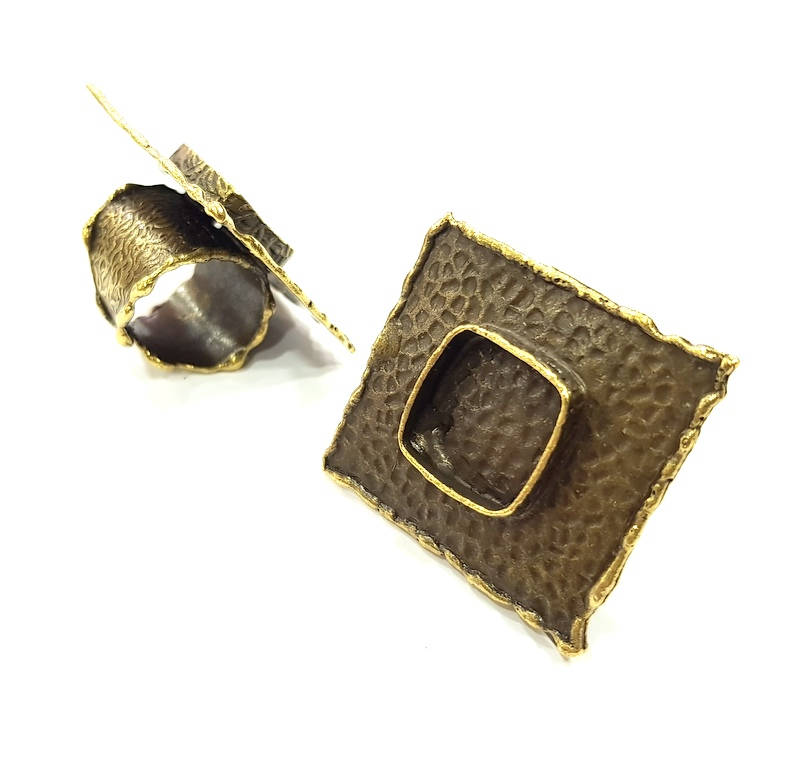 Antique Bronze Ring Blank Ring Setting inlay Blank Mosaic Bezel Base Cabochon Mountings (15x15mm Blank ) Antique Bronze Plated Brass G10460