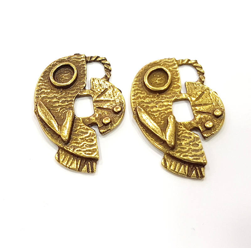 2 Antique Bronze Charm Antique Bronze Plated Metal Charms (40x27mm) G10469