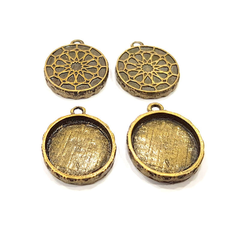 4 Antique Bronze Pendant Blank inlay Blank Mosaic Blank Resin Blank Bezel Base Setting Mountings Antique Bronze Plated (16mm blank) G16449