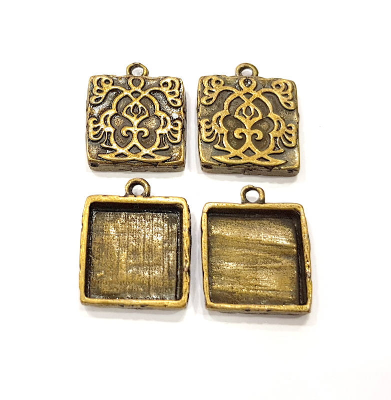 4 Antique Bronze Pendant Blank inlay Blank Mosaic Blank Resin Blank Bezel Base Setting Mountings Antique Bronze Plated (15mm blank) G10473