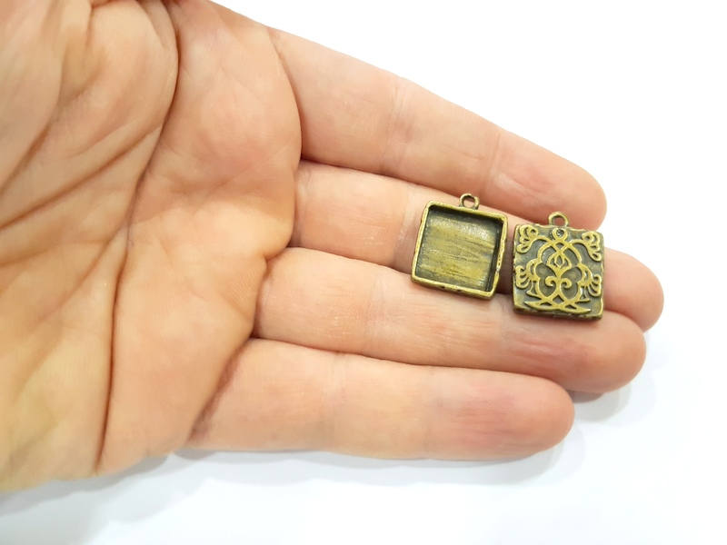 4 Antique Bronze Pendant Blank inlay Blank Mosaic Blank Resin Blank Bezel Base Setting Mountings Antique Bronze Plated (15mm blank) G10473