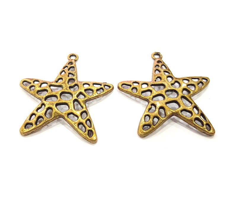 2 Star Charm Antique Bronze Charm Antique Bronze Plated Metal Charms (38x36mm) G10477