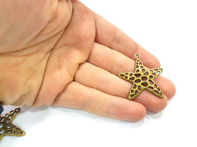2 Star Charm Antique Bronze Charm Antique Bronze Plated Metal Charms (38x36mm) G10477
